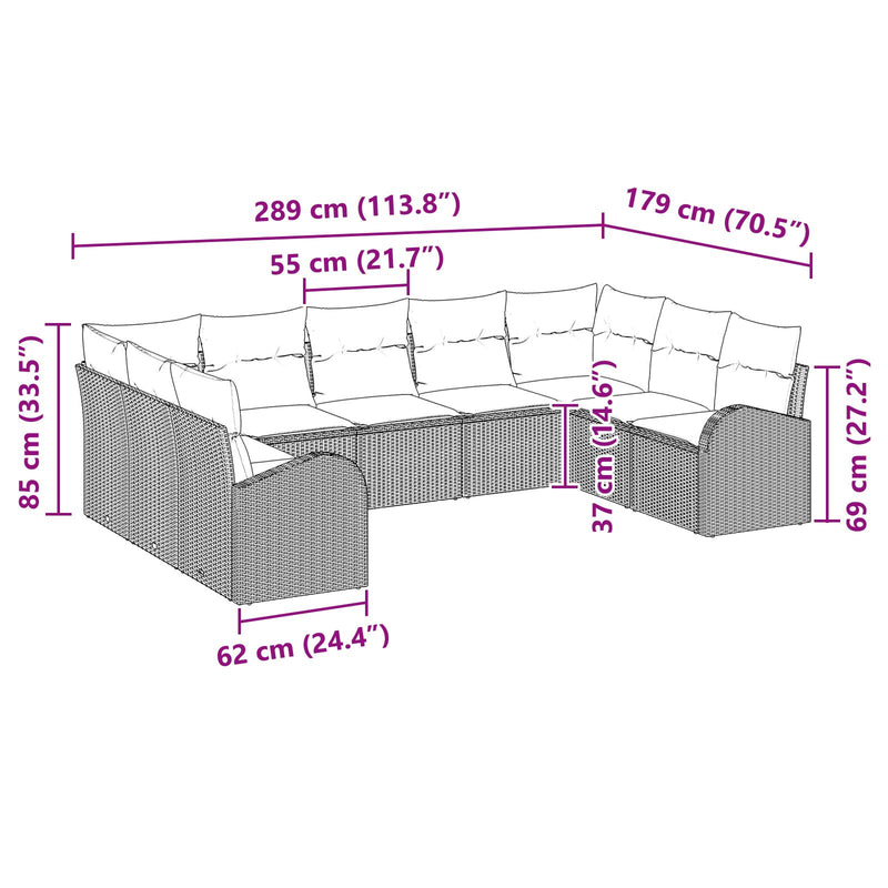 9 Piece Garden Sofa Set with Cushions Black Poly Rattan