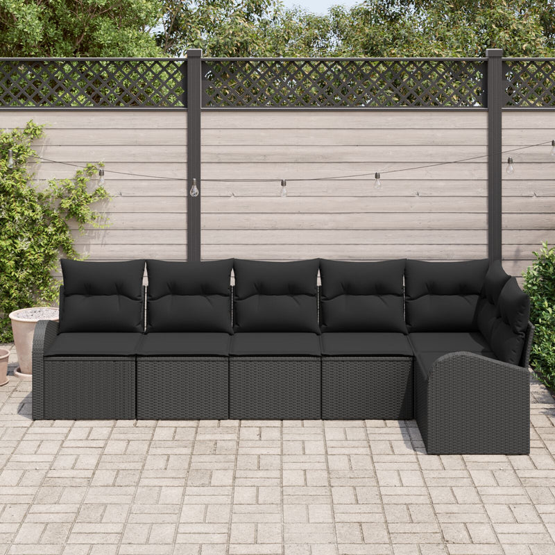 6 Piece Garden Sofa Set with Cushions Black Poly Rattan