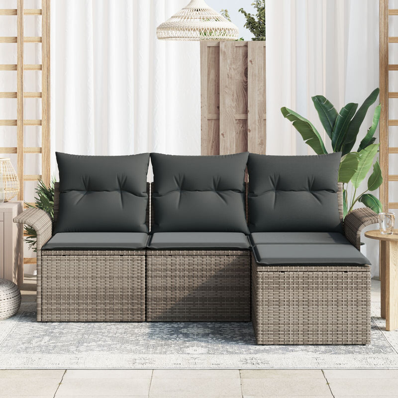 4 Piece Garden Sofa Set with Cushions Grey Poly Rattan