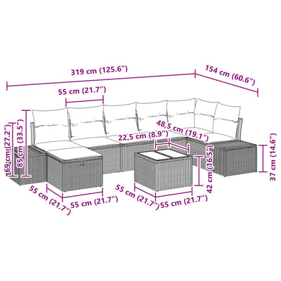 8 Piece Garden Sofa Set with Cushions Black Poly Rattan