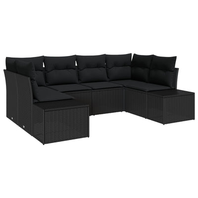 6 Piece Garden Sofa Set with Cushions Black Poly Rattan