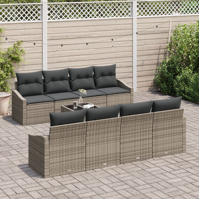 9 Piece Garden Sofa Set with Cushions Grey Poly Rattan