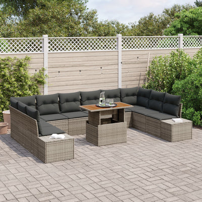 11 Piece Garden Sofa Set with Cushions Grey Poly Rattan