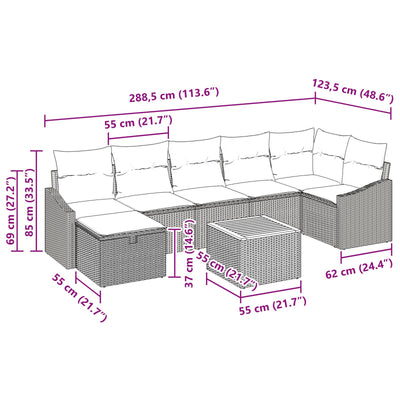 8 Piece Garden Sofa Set with Cushions Black Poly Rattan