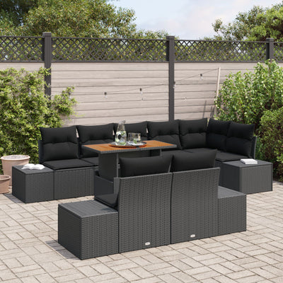 9 Piece Garden Sofa Set with Cushions Black Poly Rattan