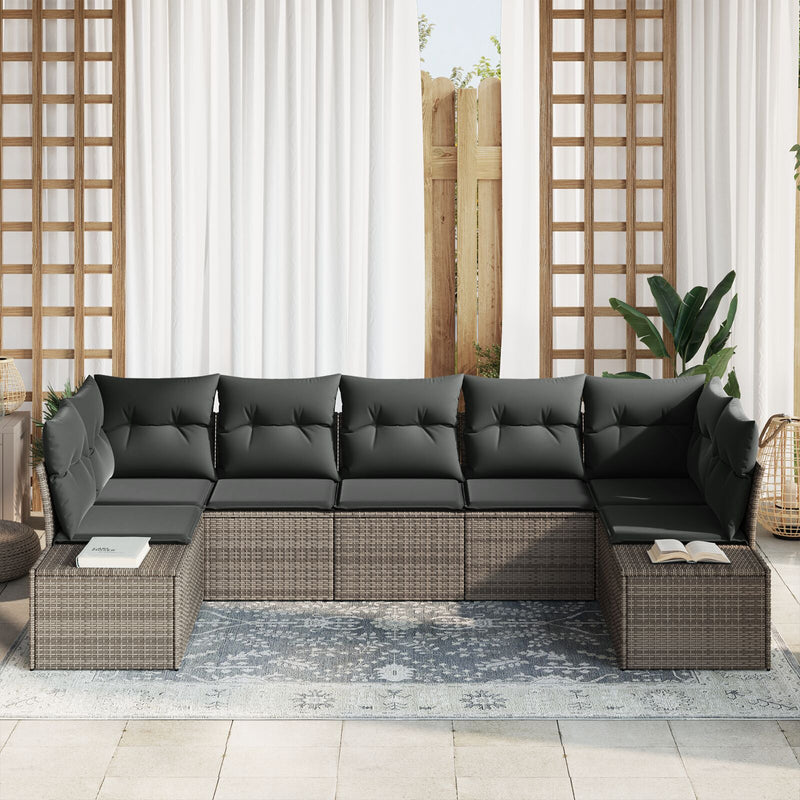 7 Piece Garden Sofa Set with Cushions Grey Poly Rattan