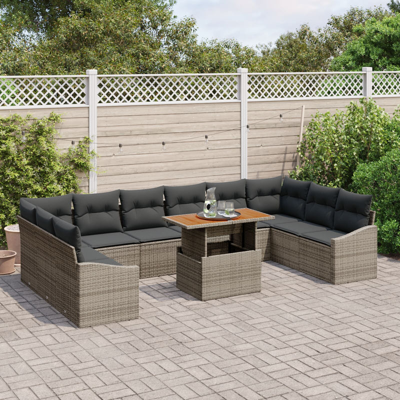 11 Piece Garden Sofa Set with Cushions Grey Poly Rattan