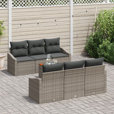 7 Piece Garden Sofa Set with Cushions Grey Poly Rattan Acacia