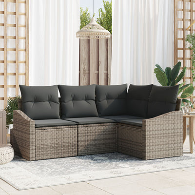 4 Piece Garden Sofa Set with Cushions Grey Poly Rattan
