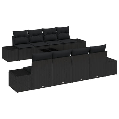 7 Piece Garden Sofa Set with Cushions Black Poly Rattan