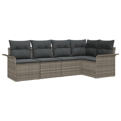 5 Piece Garden Sofa Set with Cushions Grey Poly Rattan