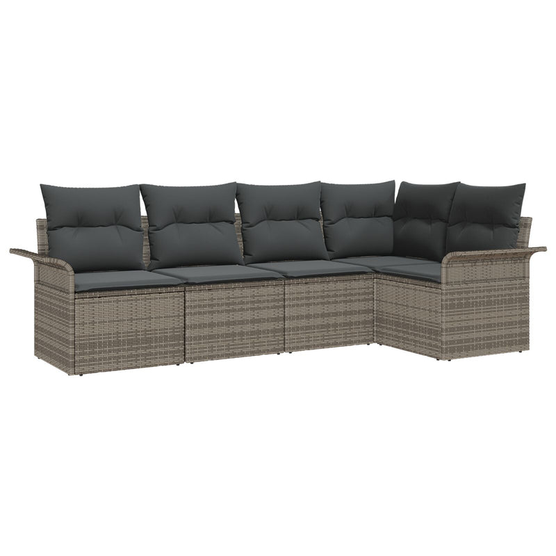 5 Piece Garden Sofa Set with Cushions Grey Poly Rattan