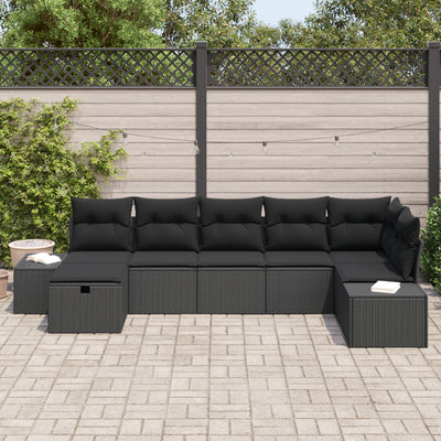 7 Piece Garden Sofa Set with Cushions Black Poly Rattan