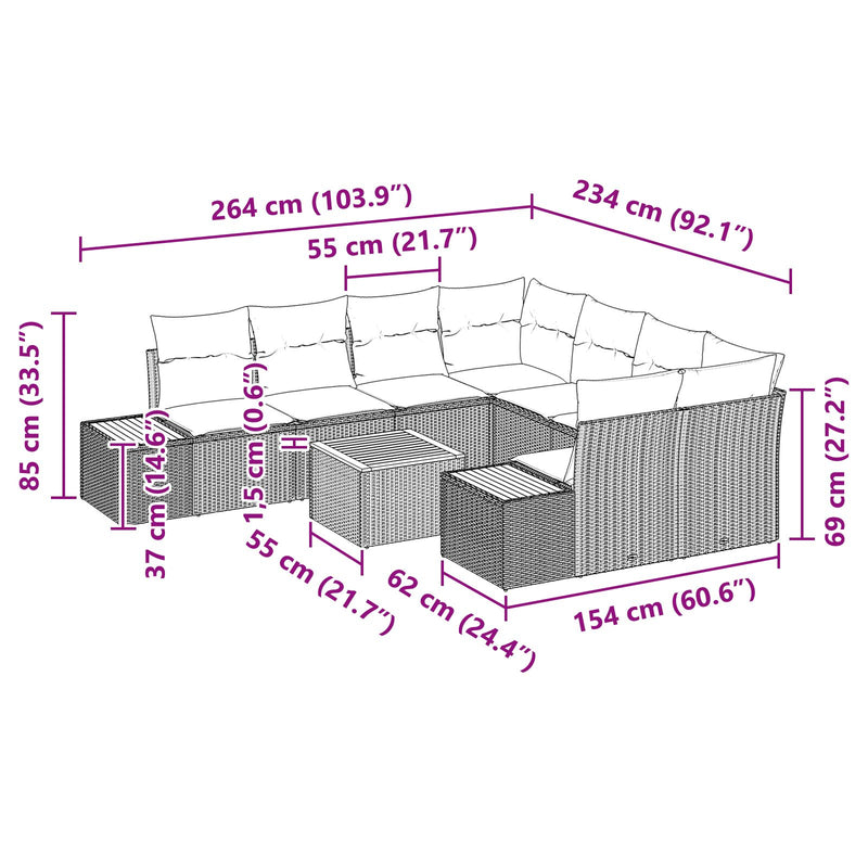 9 Piece Garden Sofa Set with Cushions Black Poly Rattan Acacia