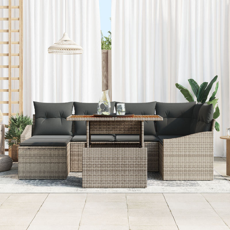 7 Piece Garden Sofa Set with Cushions Grey Poly Rattan