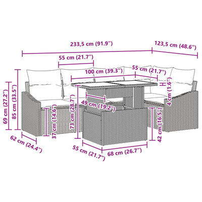6 Piece Garden Sofa Set with Cushions Grey Poly Rattan