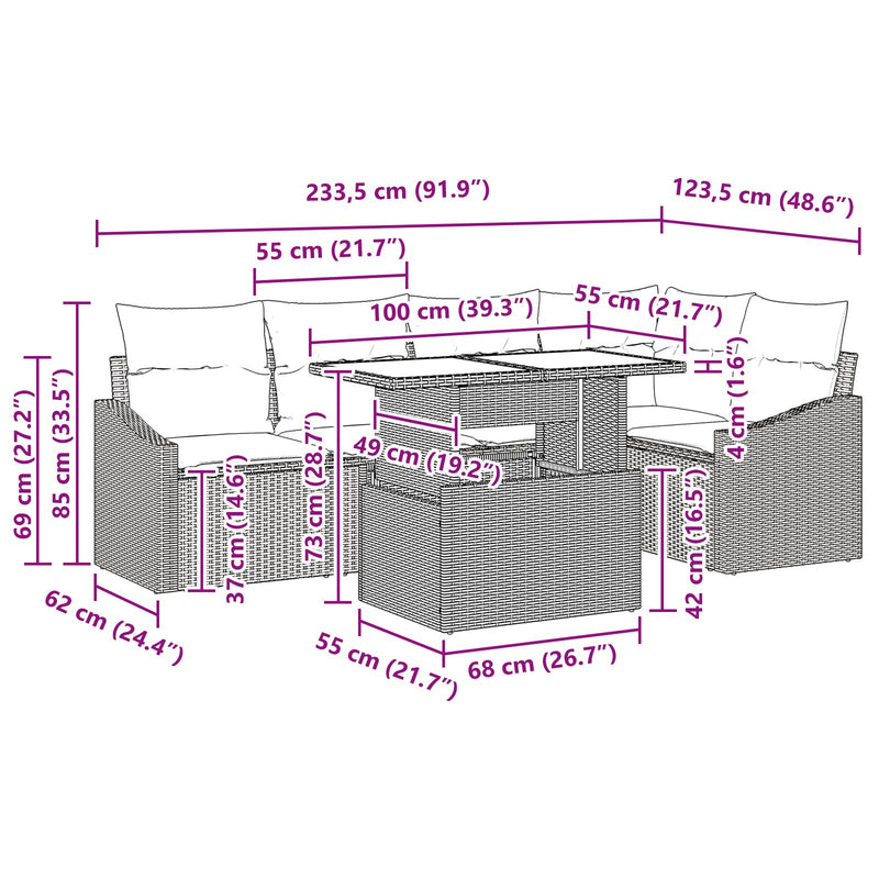 6 Piece Garden Sofa Set with Cushions Grey Poly Rattan