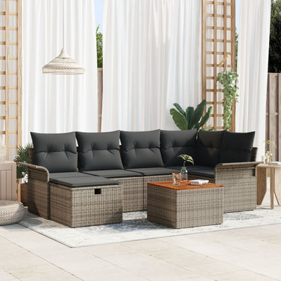 7 Piece Garden Sofa Set with Cushions Grey Poly Rattan