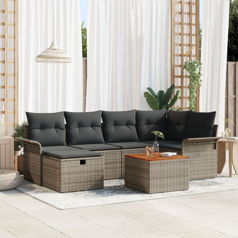 7 Piece Garden Sofa Set with Cushions Grey Poly Rattan