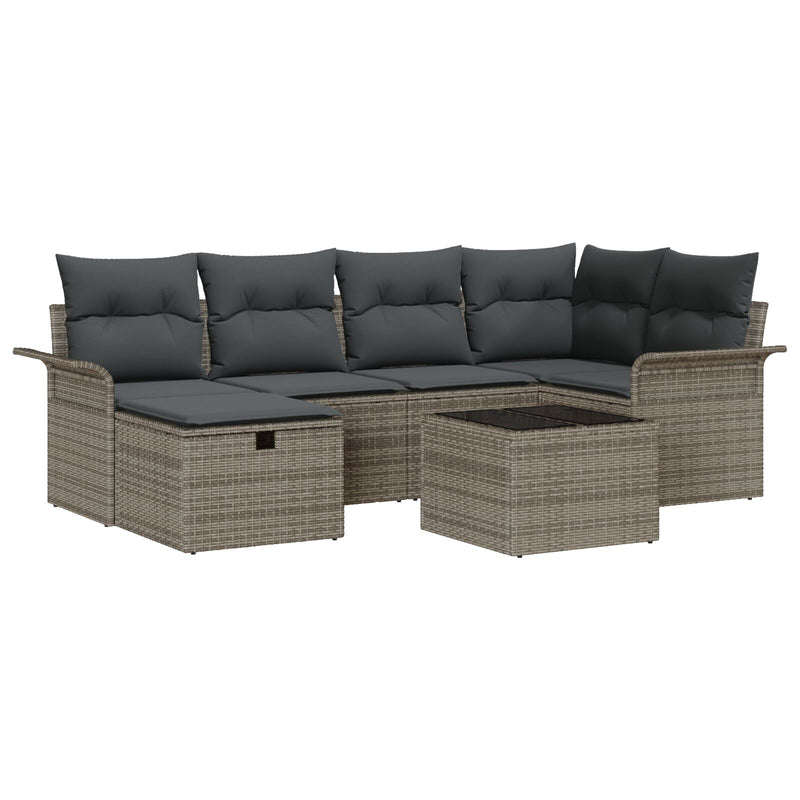 7 Piece Garden Sofa Set with Cushions Grey Poly Rattan