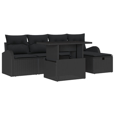 6 Piece Garden Sofa Set with Cushions Black Poly Rattan