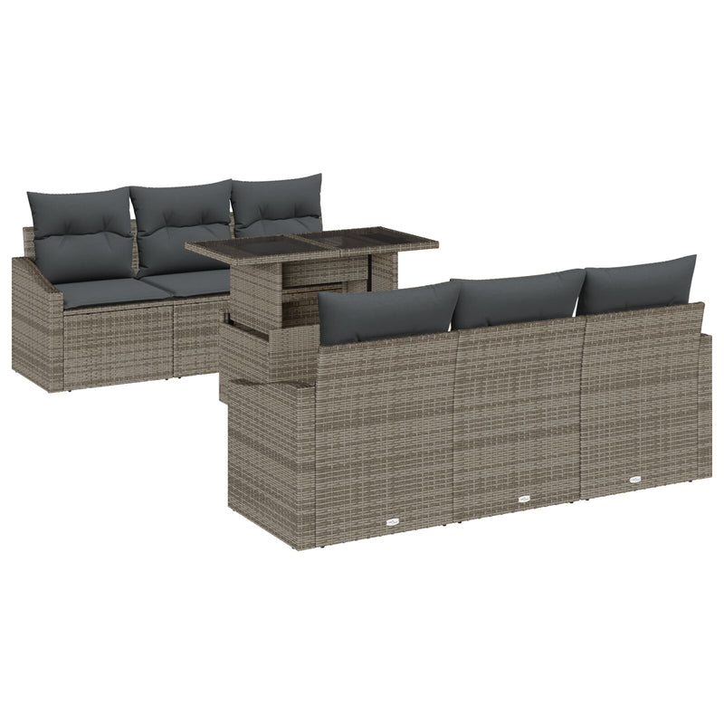 7 Piece Garden Sofa Set with Cushions Grey Poly Rattan