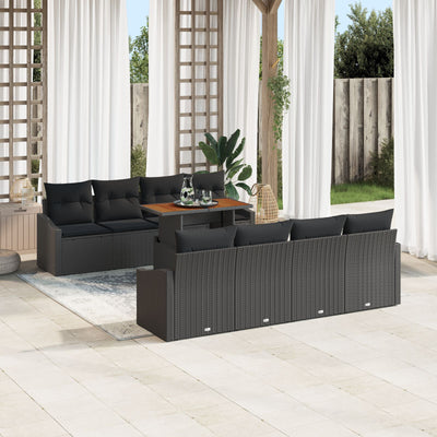 7 Piece Garden Sofa Set with Cushions in Black Poly Rattan