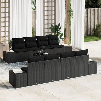 7 Piece Garden Sofa Set with Cushions Black Poly Rattan