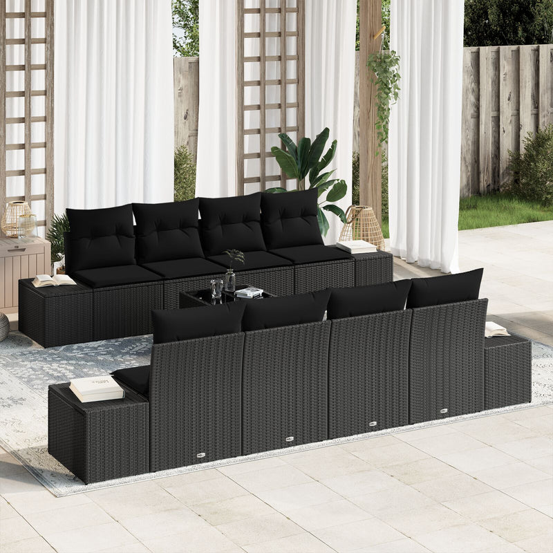 7 Piece Garden Sofa Set with Cushions Black Poly Rattan