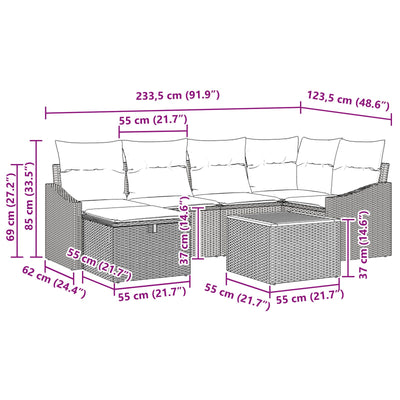 7 Piece Garden Sofa Set with Cushions Grey Poly Rattan