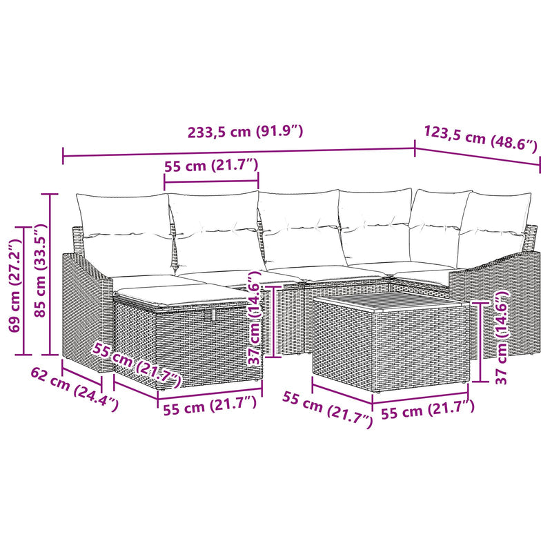 7 Piece Garden Sofa Set with Cushions Grey Poly Rattan