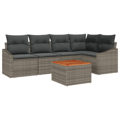 6 Piece Garden Sofa Set with Cushions Grey Poly Rattan Acacia