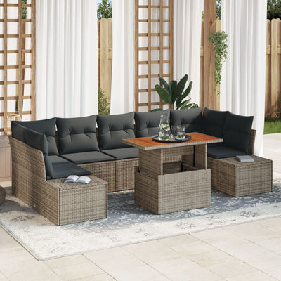8 Piece Garden Sofa Set with Cushions Grey Poly Rattan