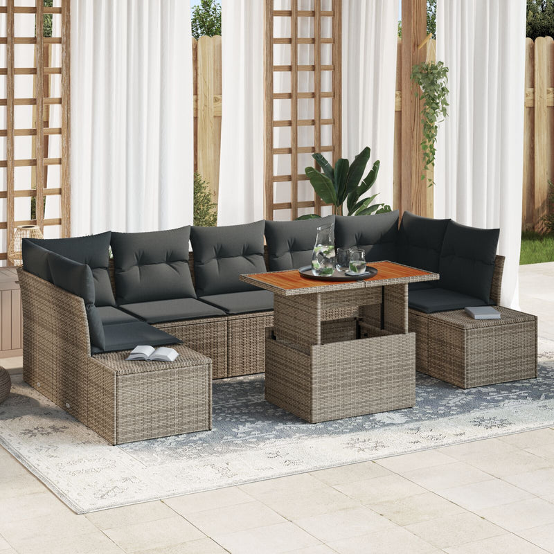 8 Piece Garden Sofa Set with Cushions Grey Poly Rattan