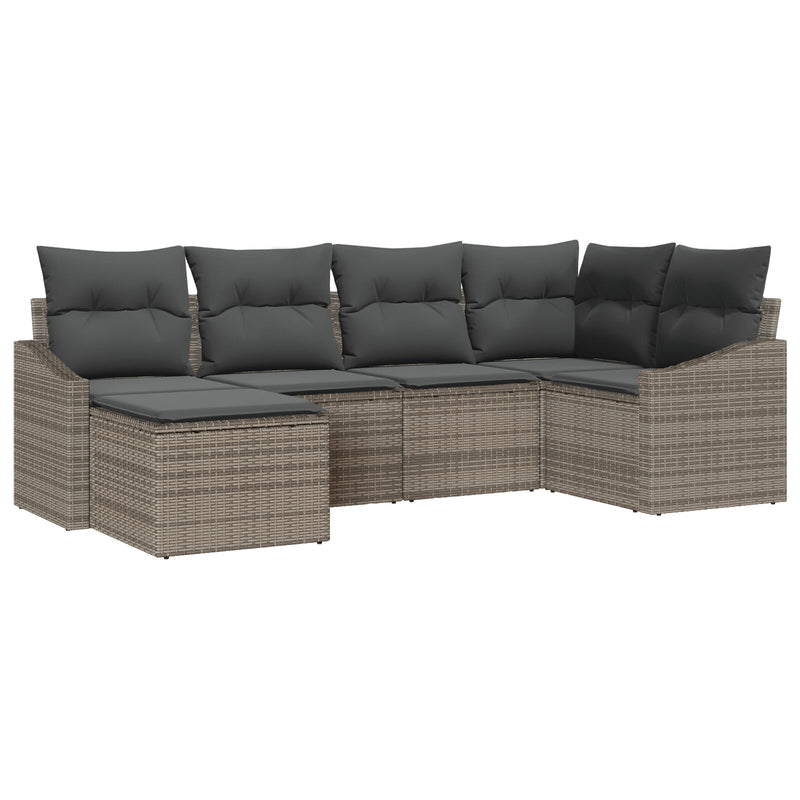 6 Piece Garden Sofa Set with Cushions Grey Poly Rattan
