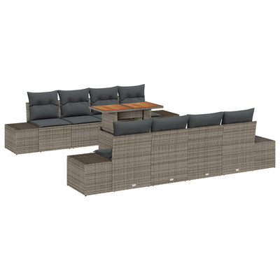 7 Piece Garden Sofa Set with Cushions Grey Poly Rattan
