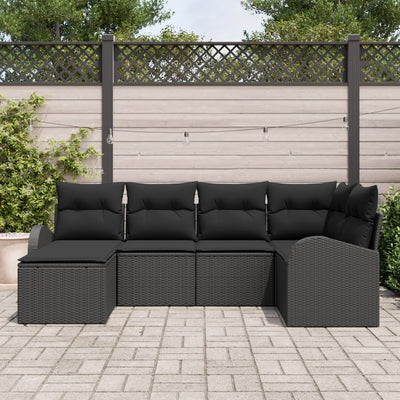6 Piece Garden Sofa Set with Cushions Black Poly Rattan