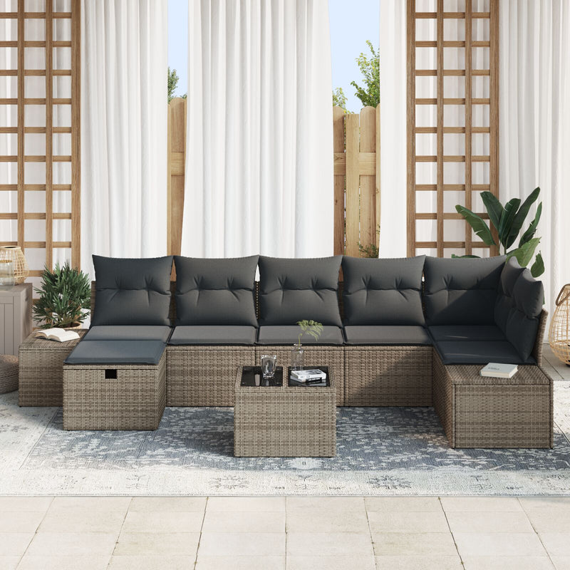 8 Piece Garden Sofa Set with Cushions Grey Poly Rattan