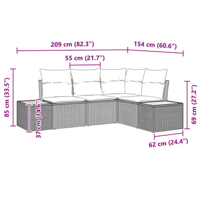 4 Piece Garden Sofa Set with Cushions Black Poly Rattan Acacia