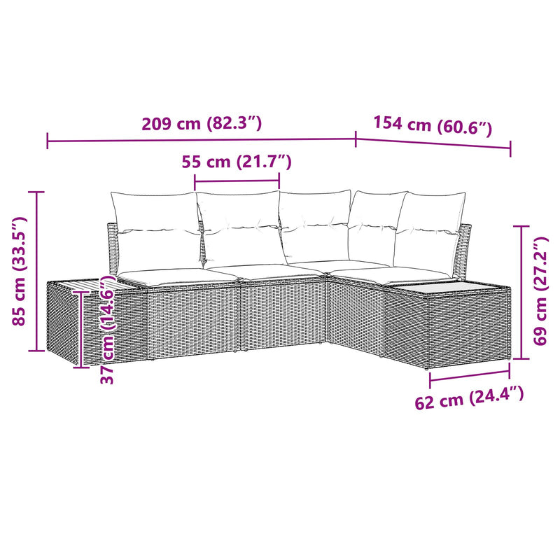 4 Piece Garden Sofa Set with Cushions Black Poly Rattan Acacia