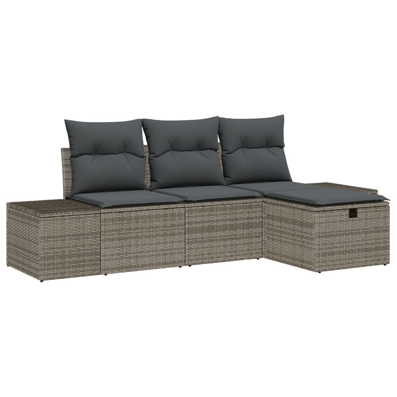 4 Piece Garden Sofa Set with Cushions Grey Poly Rattan
