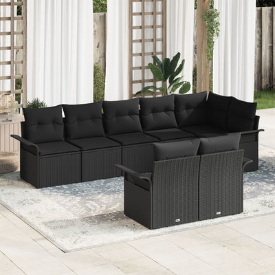8 Piece Garden Sofa Set with Cushions Black Poly Rattan