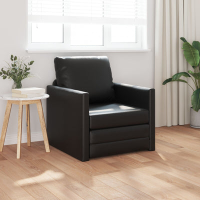 Floor Sofa Bed 2-in-1 Black 74x77x81 cm Faux Leather