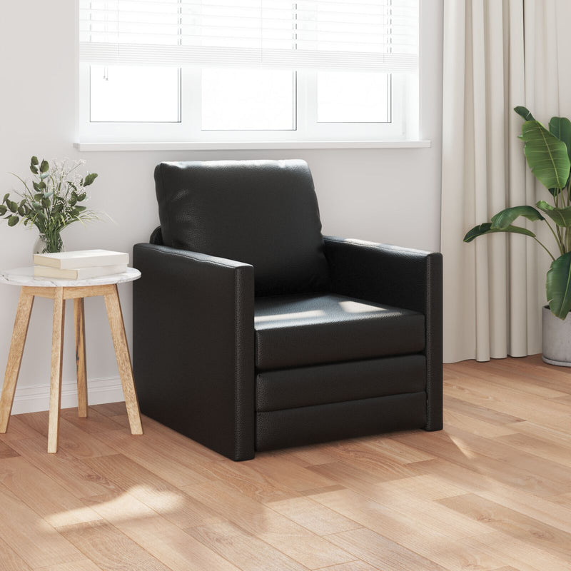 Floor Sofa Bed 2-in-1 Black 74x77x81 cm Faux Leather