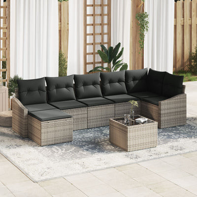 7 Piece Garden Sofa Set with Cushions Black Poly Rattan