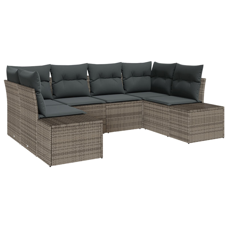 6 Piece Garden Sofa Set with Cushions Grey Poly Rattan