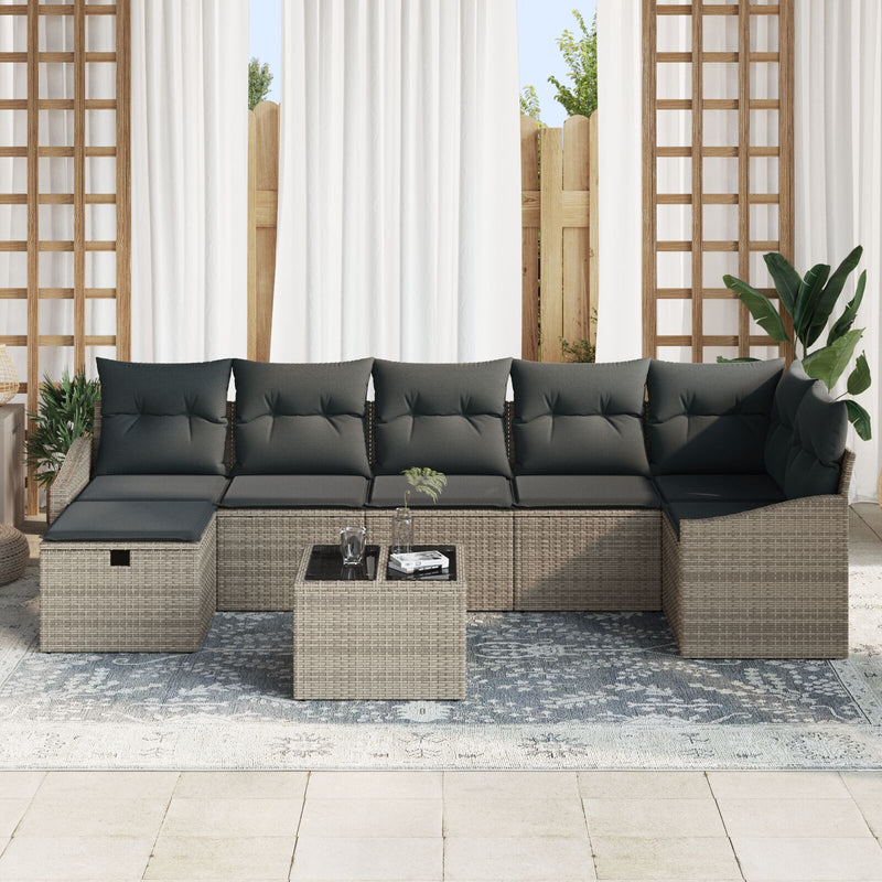 8 Piece Garden Sofa Set with Cushions Grey Poly Rattan