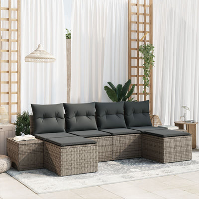 6 Piece Garden Sofa Set with Cushions Grey Poly Rattan