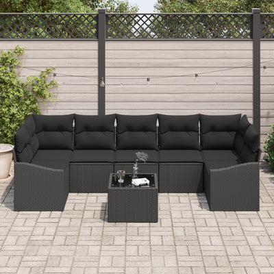 8 Piece Garden Sofa Set with Cushions Black Poly Rattan