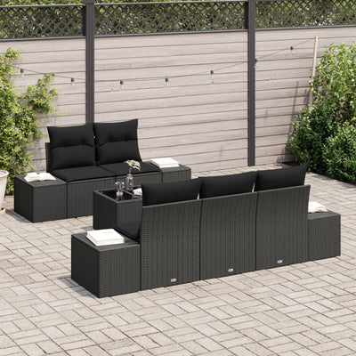 6 Piece Garden Sofa Set with Cushions Black Poly Rattan